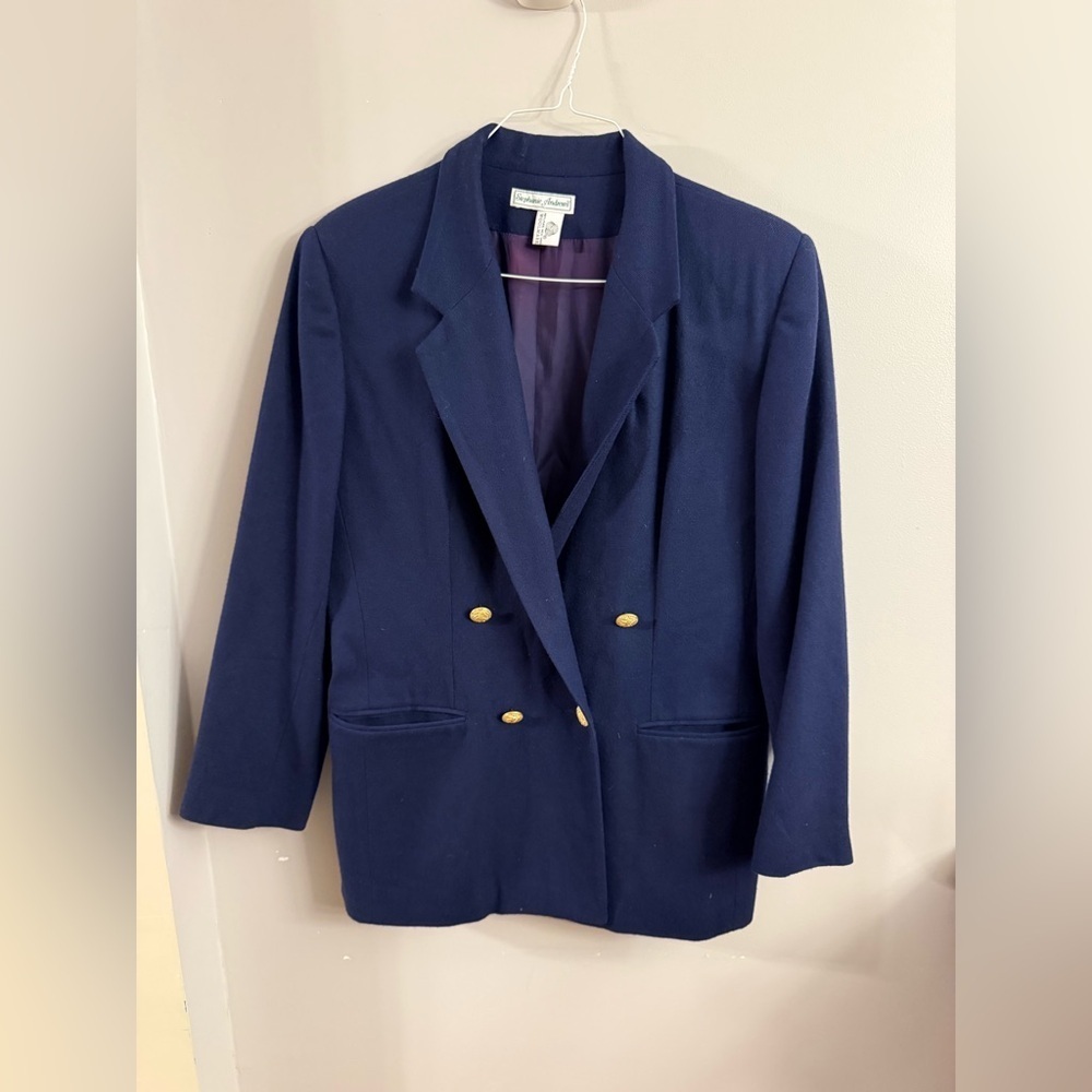 Stephanie Andrews Wool Blazer Double Breasted Gold Button Sz 14